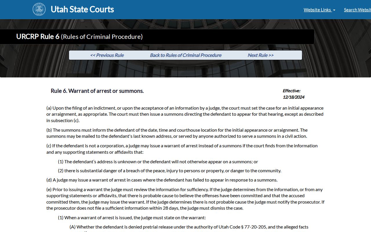 Utah Rule 6 text on arrest-warrant issuance and service