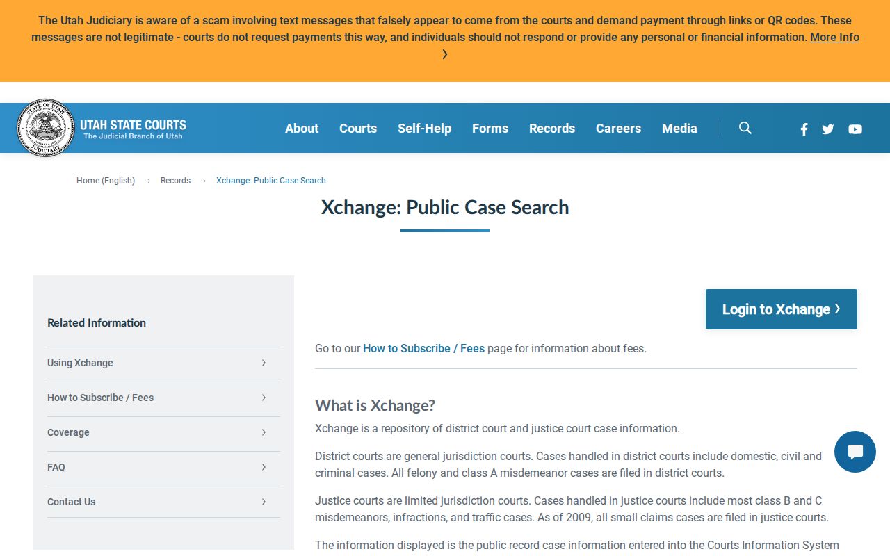 Utah Courts Xchange guest and account search landing page